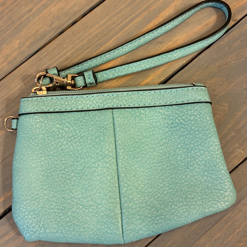 Aqua Blue Leather Wristlet
